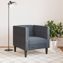 Fotel Chesterfield, ciemnoszary, tapicerowany aksamitem