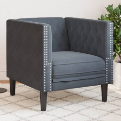 Fotel Chesterfield, ciemnoszary, tapicerowany aksamitem