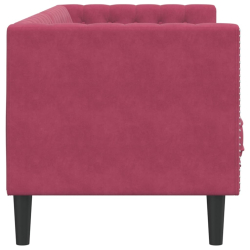 Sofa Chesterfield z wałkami, trzyosobowa, bordowa, aksamit