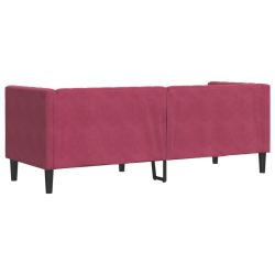 Sofa Chesterfield z wałkami, trzyosobowa, bordowa, aksamit