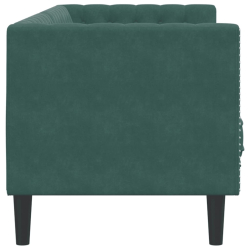 Sofa Chesterfield z wałkami, 3-osobowa, ciemnozielona, aksamit