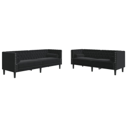 2-cz. wypoczynek Chesterfield z wałkami, czarny, aksamit