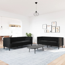 2-cz. wypoczynek Chesterfield z wałkami, czarny, aksamit
