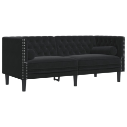 2-cz. wypoczynek Chesterfield z wałkami, czarny, aksamit