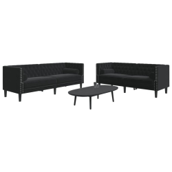 2-cz. wypoczynek Chesterfield z wałkami, czarny, aksamit