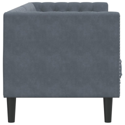 Sofa Chesterfield z wałkami, trzyosobowa, ciemnoszara, aksamit