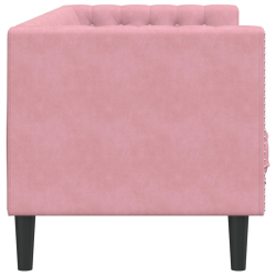 Sofa Chesterfield z wałkami, trzyosobowa, różowa, aksamit