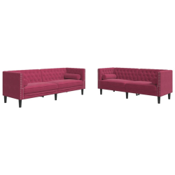 2-cz. wypoczynek Chesterfield z wałkami, bordowy, aksamit