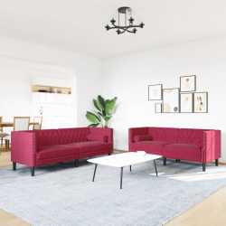 2-cz. wypoczynek Chesterfield z wałkami, bordowy, aksamit