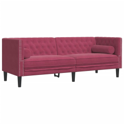 2-cz. wypoczynek Chesterfield z wałkami, bordowy, aksamit