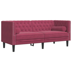 2-cz. wypoczynek Chesterfield z wałkami, bordowy, aksamit