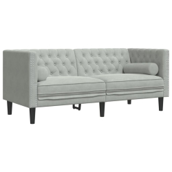 3-cz. wypoczynek Chesterfield z wałkami, jasnoszary, aksamit