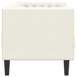 Sofa Chesterfield z wałkami, trzyosobowa, kremowa, aksamit