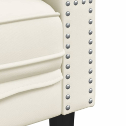 Sofa Chesterfield z wałkami, trzyosobowa, kremowa, aksamit