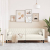 Sofa Chesterfield z wałkami, trzyosobowa, kremowa, aksamit