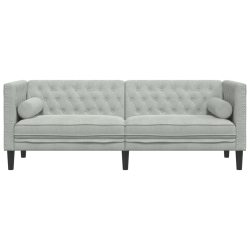 Sofa Chesterfield z wałkami, trzyosobowa, jasnoszara, aksamit