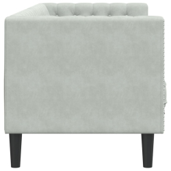 Sofa Chesterfield z wałkami, trzyosobowa, jasnoszara, aksamit