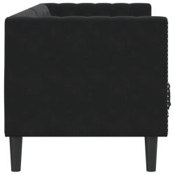 Sofa Chesterfield z wałkami, trzyosobowa, czarna, aksamit