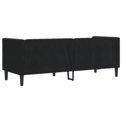 Sofa Chesterfield z wałkami, trzyosobowa, czarna, aksamit