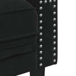 Sofa Chesterfield z wałkami, trzyosobowa, czarna, aksamit