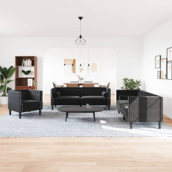 3-cz. wypoczynek Chesterfield z wałkami, czarny, aksamit
