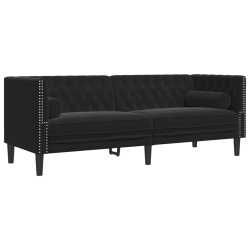3-cz. wypoczynek Chesterfield z wałkami, czarny, aksamit