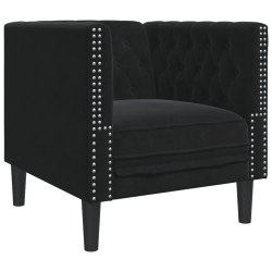 3-cz. wypoczynek Chesterfield z wałkami, czarny, aksamit