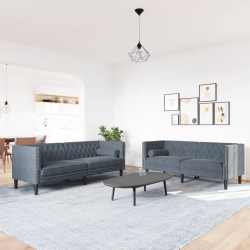 2-cz. wypoczynek Chesterfield z wałkami, ciemnoszary, aksamit