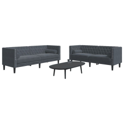 2-cz. wypoczynek Chesterfield z wałkami, ciemnoszary, aksamit