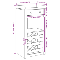 Szafka na wino Panama, 57x40x111,5 cm, lite drewno sosnowe
