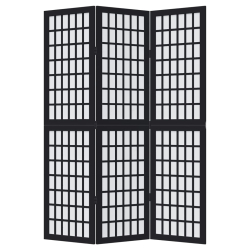 Parawan pokojowy, 3-panelowy, czarny, lite drewno paulowni