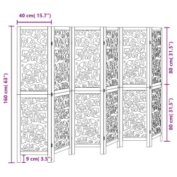Parawan pokojowy, 6-panelowy, czarny, lite drewno paulowni