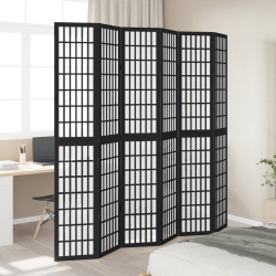 Parawan pokojowy, 6-panelowy, czarny, lite drewno paulowni