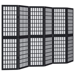 Parawan pokojowy, 6-panelowy, czarny, lite drewno paulowni