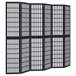 Parawan pokojowy, 6-panelowy, czarny, lite drewno paulowni