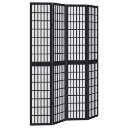 Parawan pokojowy, 4-panelowy, czarny, lite drewno paulowni