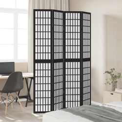 Parawan pokojowy, 4-panelowy, czarny, lite drewno paulowni