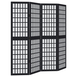 Parawan pokojowy, 4-panelowy, czarny, lite drewno paulowni