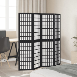 Parawan pokojowy, 4-panelowy, czarny, lite drewno paulowni