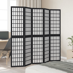 Parawan pokojowy, 5-panelowy, czarny, lite drewno paulowni
