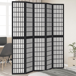 Parawan pokojowy, 5-panelowy, czarny, lite drewno paulowni