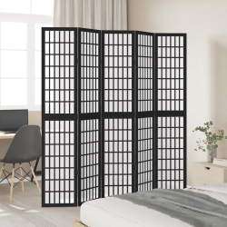 Parawan pokojowy, 5-panelowy, czarny, lite drewno paulowni