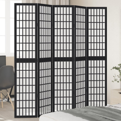 Parawan pokojowy, 5-panelowy, czarny, lite drewno paulowni