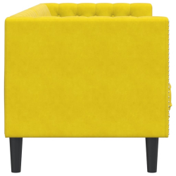 Sofa Chesterfield z wałkami, trzyosobowa, żółta, aksamit