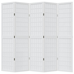 Parawan pokojowy, 5-panelowy, biały, lite drewno paulowni