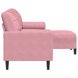 3-osobowa sofa z podnóżkiem, różowa, 180 cm, aksamitem