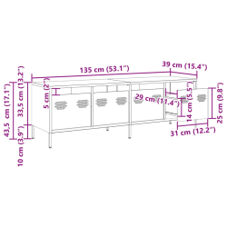 Szafka RTV, czarna, 135x39x43,5 cm, stal walcowana na zimno