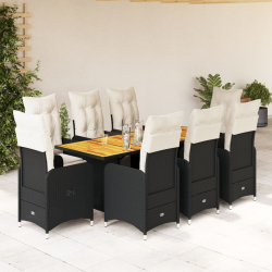 9-cz. zestaw ogrodowych mebli bistro z poduszkami, czarny
