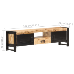 Szafka pod TV, 140x30x40 cm, surowe drewno mango