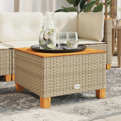 Stolik ogrodowy, beż, 55x55x36 cm, rattan PE i drewno akacjowe